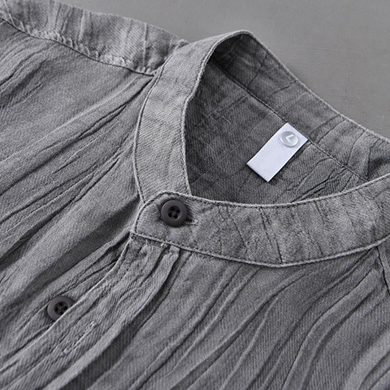 Buddha Stones Solid Long Sleeve Creases Design Buttons Down Ramie Linen Men's Shirts - image 2