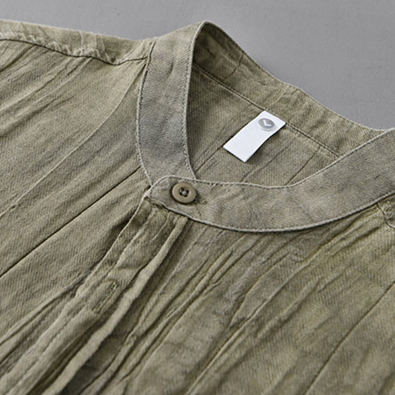 Buddha Stones Solid Long Sleeve Creases Design Buttons Down Ramie Linen Men's Shirts - image 6