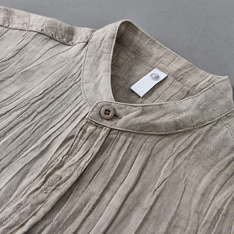 Buddha Stones Solid Long Sleeve Creases Design Buttons Down Ramie Linen Men's Shirts - image 10