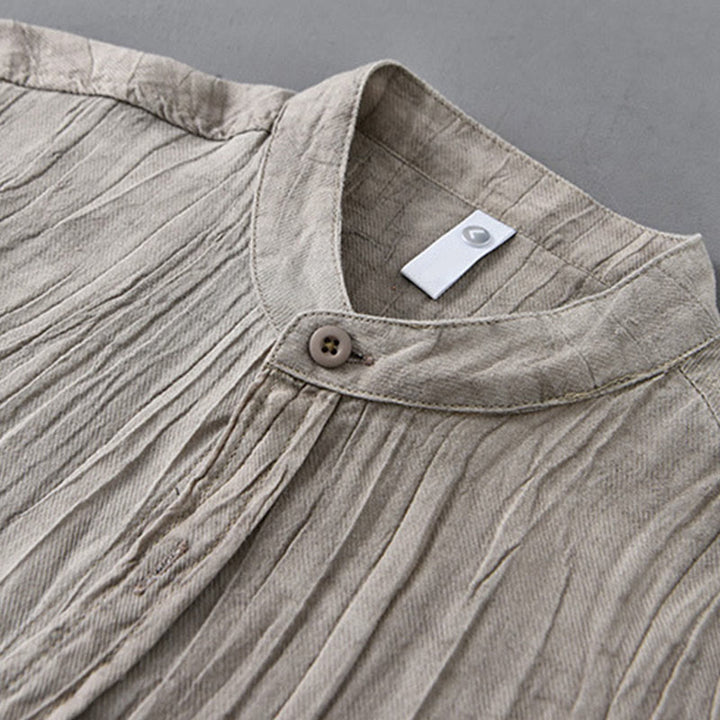 Buddha Stones Solid Long Sleeve Creases Design Buttons Down Ramie Linen Men's Shirts - image 10