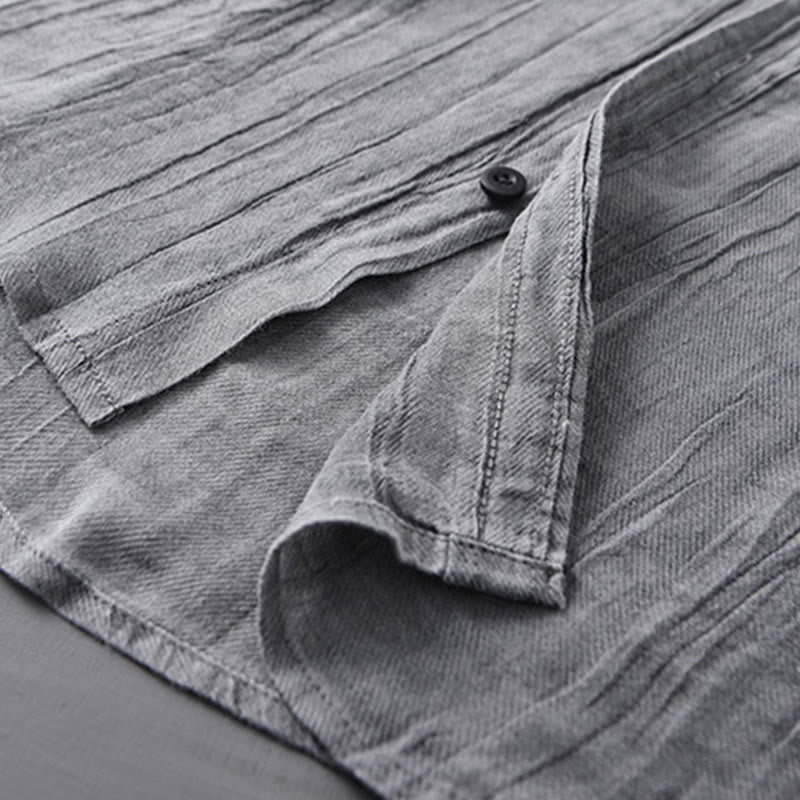 Buddha Stones Solid Long Sleeve Creases Design Buttons Down Ramie Linen Men's Shirts - image 4