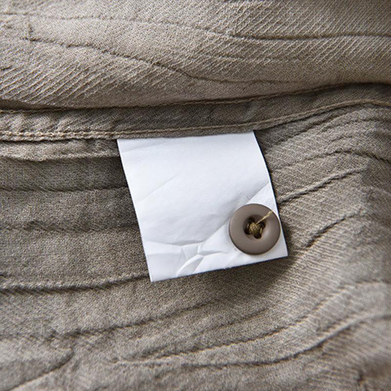 Buddha Stones Solid Long Sleeve Creases Design Buttons Down Ramie Linen Men's Shirts - image 12