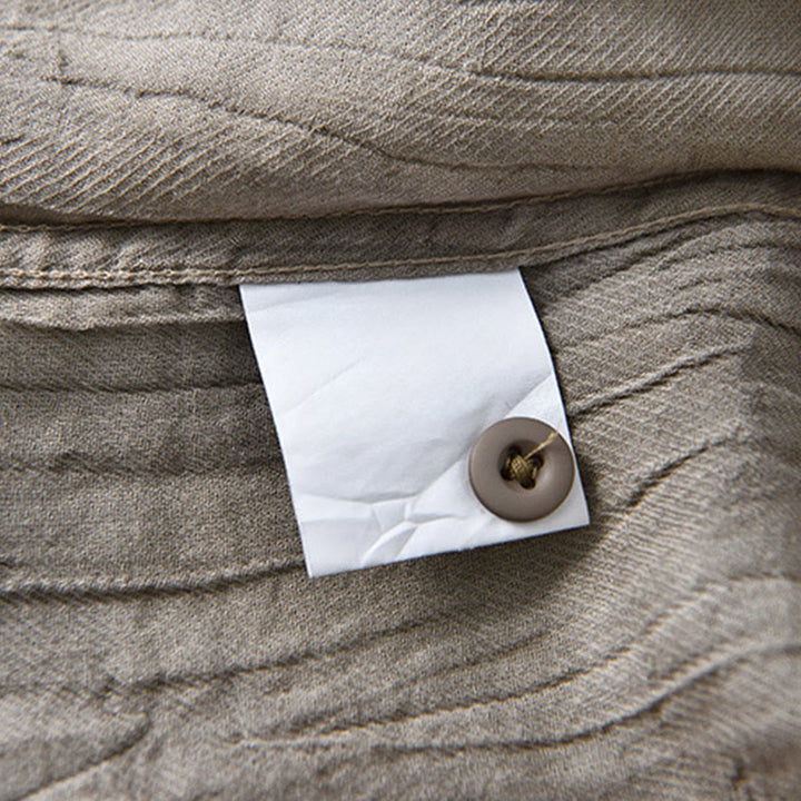 Buddha Stones Solid Long Sleeve Creases Design Buttons Down Ramie Linen Men's Shirts - image 12