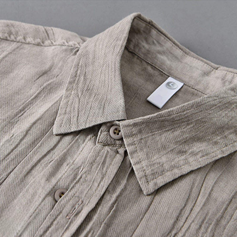 Buddha Stones Solid Long Sleeve Stand Collar Wrinkles Button Down Ramie Linen Men's Shirts - image 14