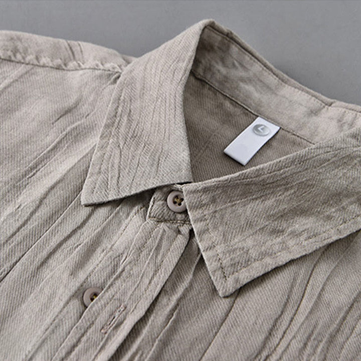 Buddha Stones Solid Long Sleeve Stand Collar Wrinkles Button Down Ramie Linen Men's Shirts - image 14