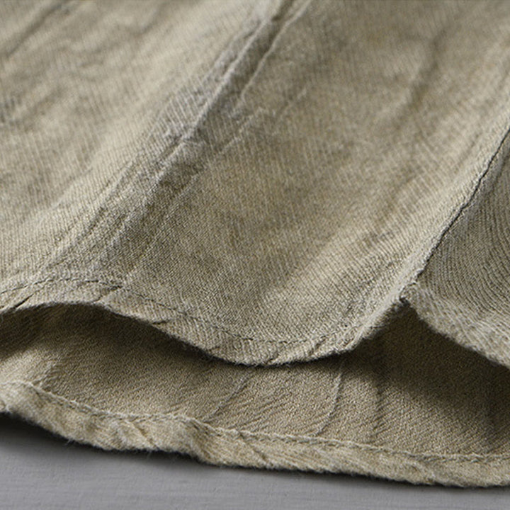 Buddha Stones Solid Long Sleeve Stand Collar Wrinkles Button Down Ramie Linen Men's Shirts - image 11