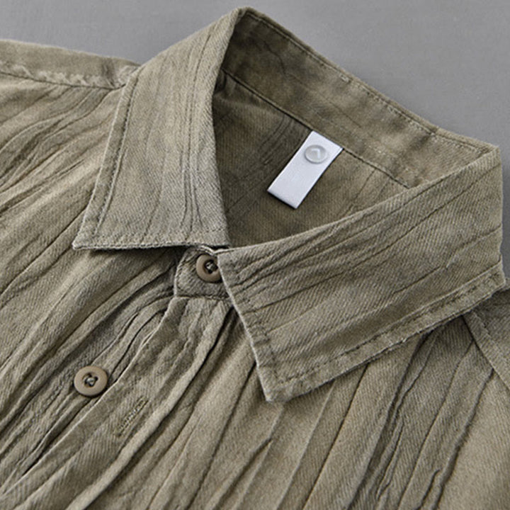 Buddha Stones Solid Long Sleeve Stand Collar Wrinkles Button Down Ramie Linen Men's Shirts - image 9