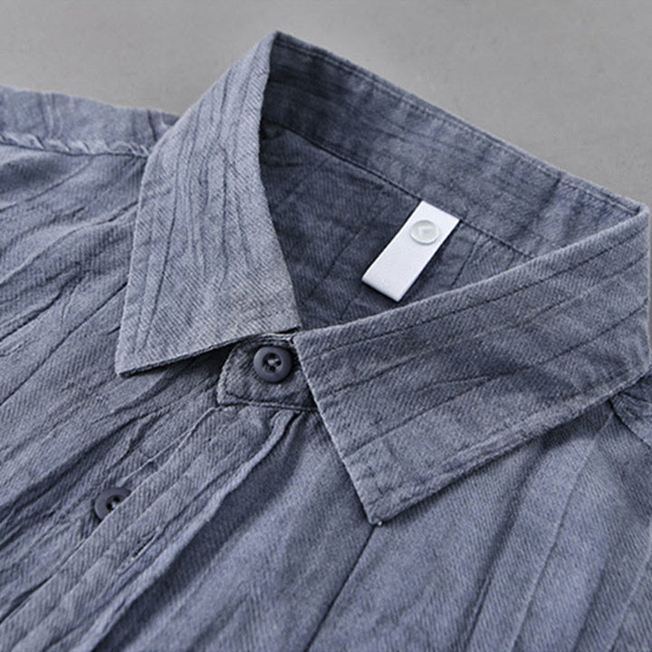 Buddha Stones Solid Long Sleeve Stand Collar Wrinkles Button Down Ramie Linen Men's Shirts - image 1