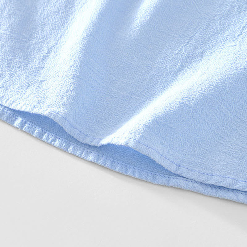 Buddha Stones Spring Fall Solid Long Sleeve Half Button Cotton Men's Shirts - image 5