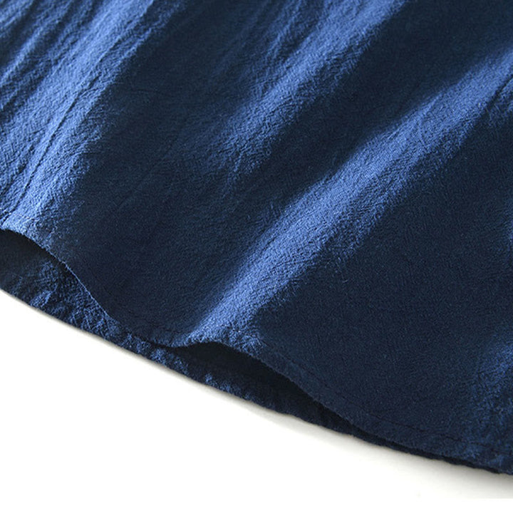 Buddha Stones Spring Fall Solid Long Sleeve Half Button Cotton Men's Shirts - image 8