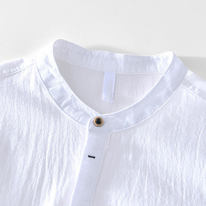 Buddha Stones Spring Fall Solid Long Sleeve Half Button Cotton Men's Shirts - image 22
