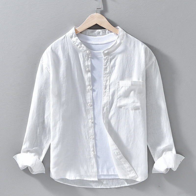 Buddha Stones Simple Fall Long Sleeve Buttons Design Linen Men's Shirts - White - US/UK/AU42，EU52 (3XL) - image 9