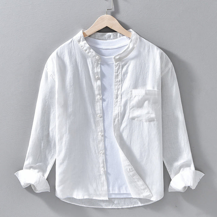 Buddha Stones Simple Fall Long Sleeve Buttons Design Linen Men's Shirts - White - US/UK/AU42，EU52 (3XL) - image 9