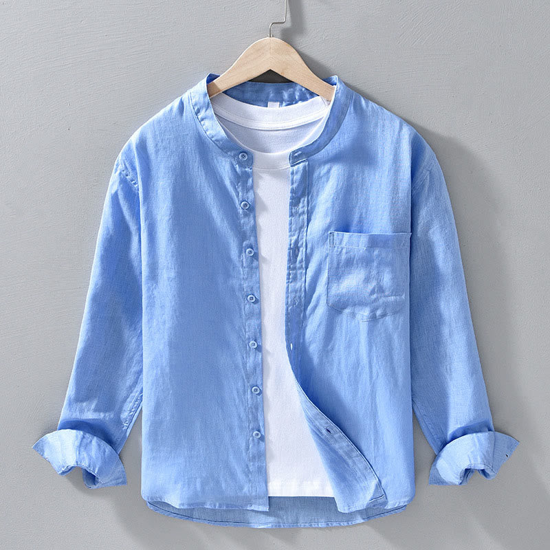 Buddha Stones Simple Fall Long Sleeve Buttons Design Linen Men's Shirts - LightSkyBlue - US/UK/AU42，EU52 (3XL) - image 12