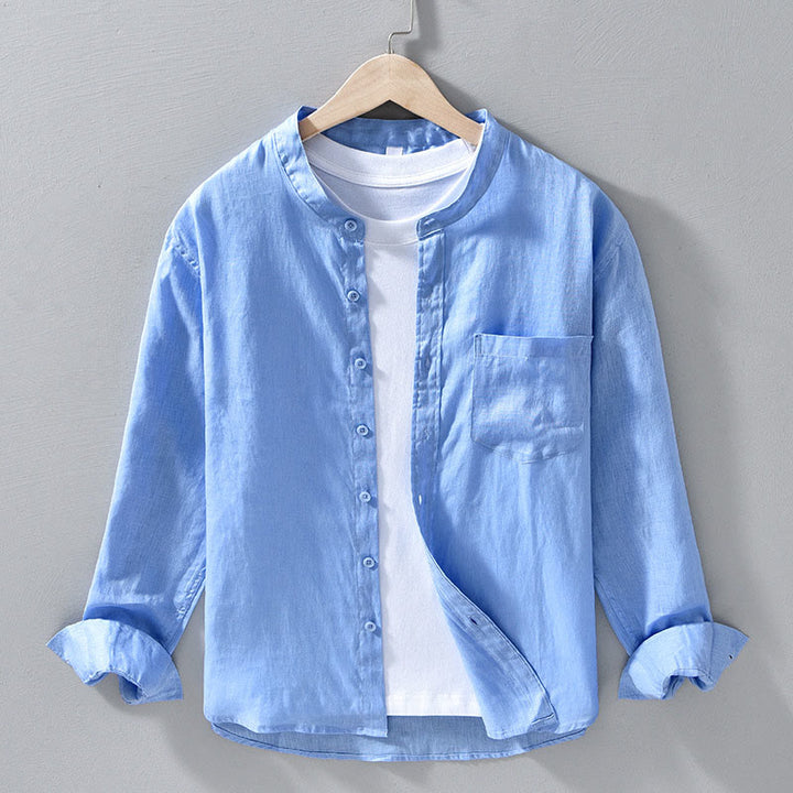 Buddha Stones Simple Fall Long Sleeve Buttons Design Linen Men's Shirts - LightSkyBlue - US/UK/AU42，EU52 (3XL) - image 12