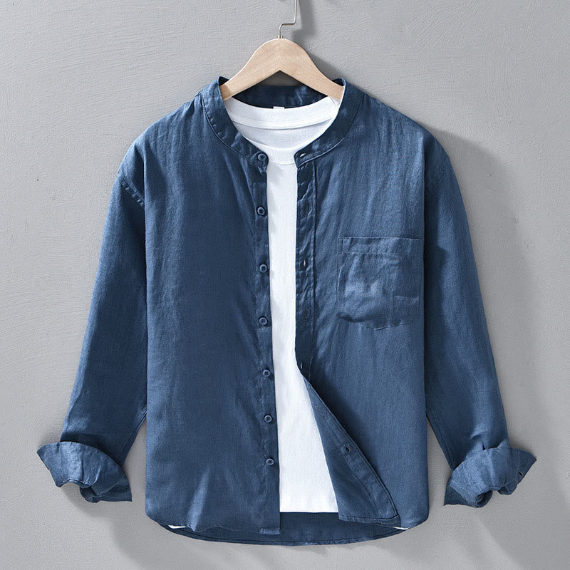 Buddha Stones Simple Fall Long Sleeve Buttons Design Linen Men's Shirts - SteelBlue - US/UK/AU42，EU52 (3XL) - image 15