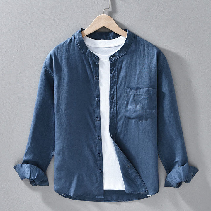 Buddha Stones Simple Fall Long Sleeve Buttons Design Linen Men's Shirts - SteelBlue - US/UK/AU42，EU52 (3XL) - image 15