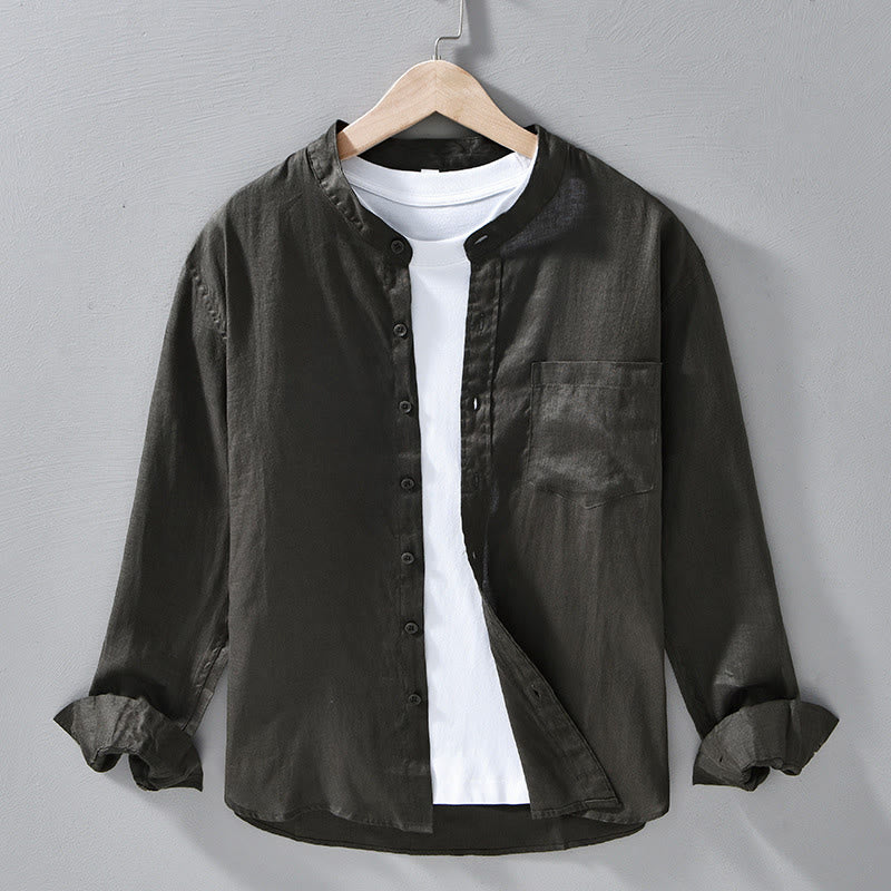 Buddha Stones Simple Fall Long Sleeve Buttons Design Linen Men's Shirts - DarkSlateGray - US/UK/AU42，EU52 (3XL) - image 18