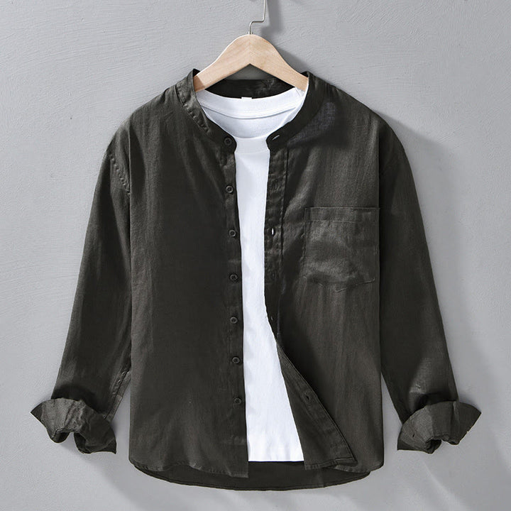 Buddha Stones Simple Fall Long Sleeve Buttons Design Linen Men's Shirts - DarkSlateGray - US/UK/AU42，EU52 (3XL) - image 18