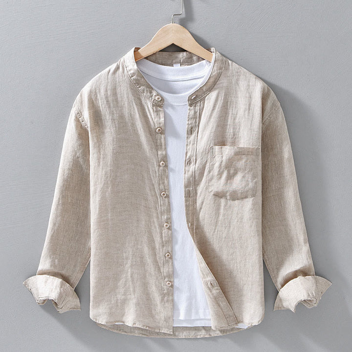 Buddha Stones Simple Fall Long Sleeve Buttons Design Linen Men's Shirts - Linen - US/UK/AU42，EU52 (3XL) - image 0