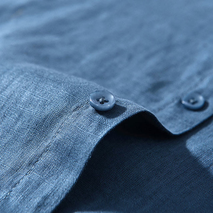 Buddha Stones Simple Fall Long Sleeve Buttons Design Linen Men's Shirts - image 17