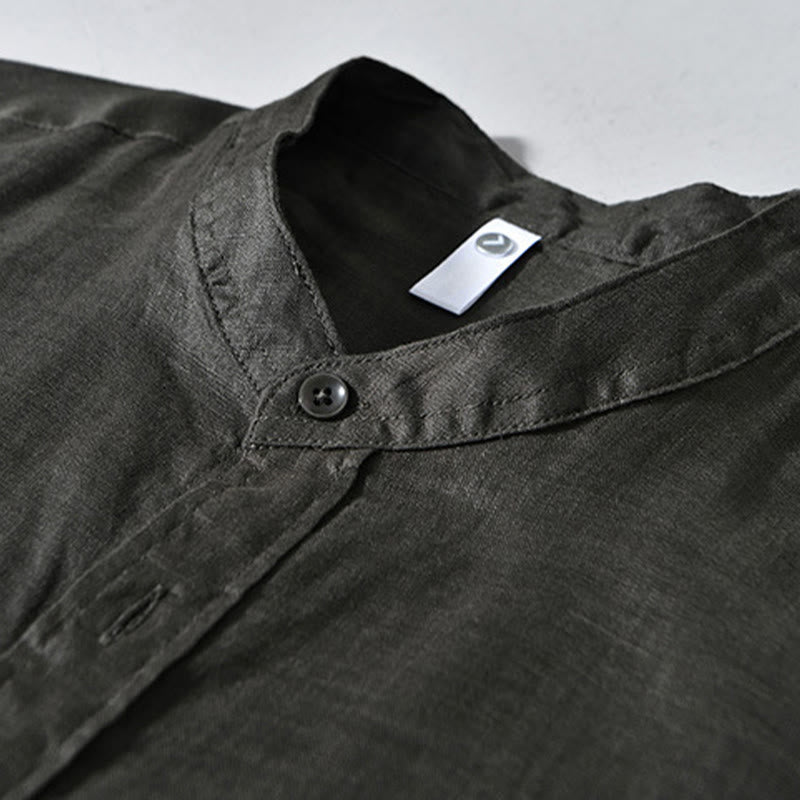 Buddha Stones Simple Fall Long Sleeve Buttons Design Linen Men's Shirts - image 19