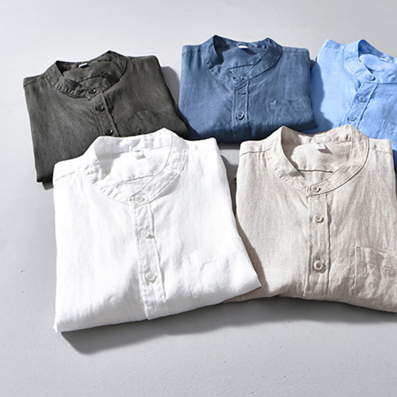 Buddha Stones Simple Fall Long Sleeve Buttons Design Linen Men's Shirts - image 21