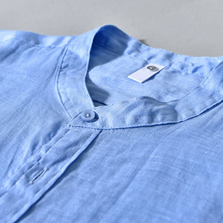 Buddha Stones Simple Fall Long Sleeve Buttons Design Linen Men's Shirts - image 13