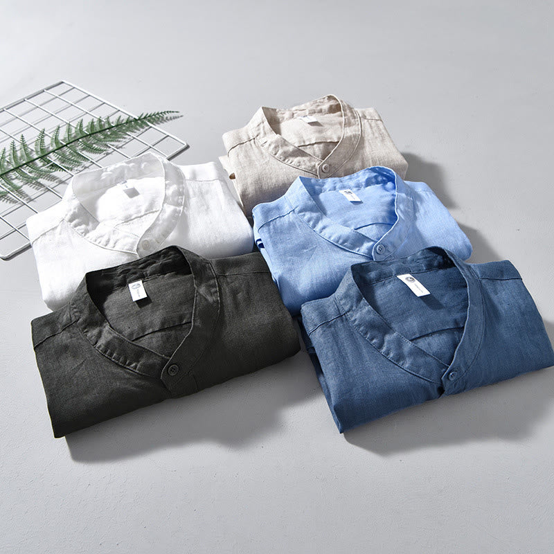 Buddha Stones Simple Fall Long Sleeve Buttons Design Linen Men's Shirts - image 1