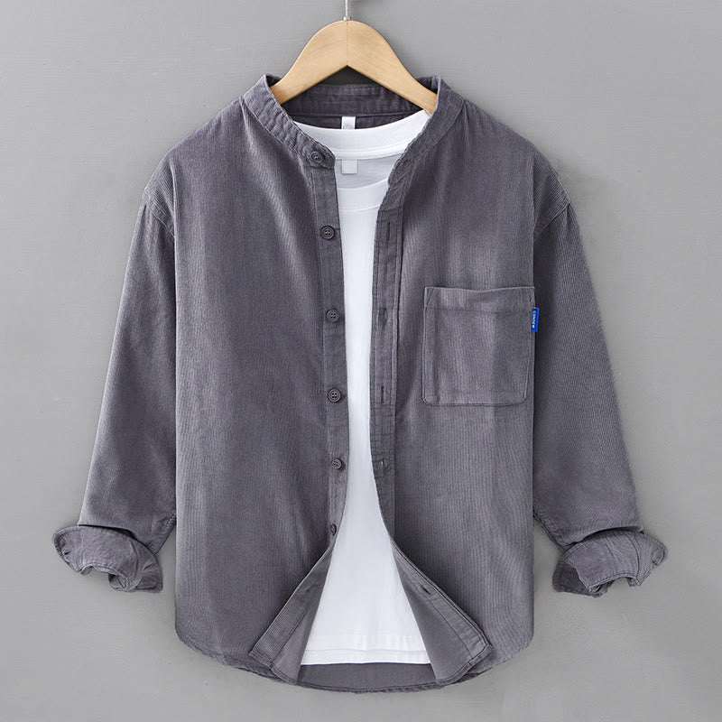 Buddha Stones Plain Button Down Cotton Corduroy Men's Long Sleeve Jacket - Gray - US/UK/AU42，EU52 (3XL) - image 0