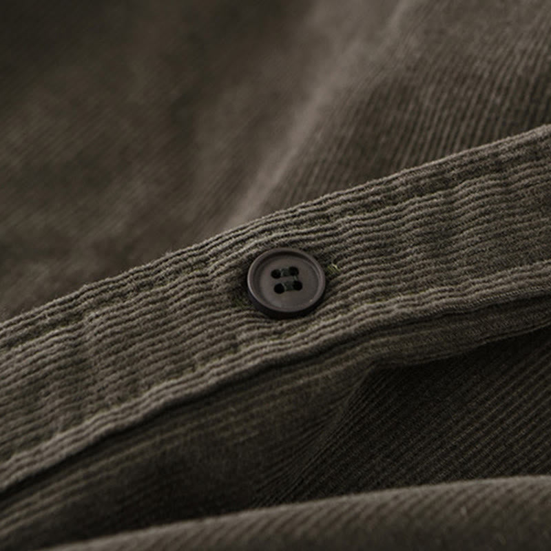 Buddha Stones Plain Button Down Cotton Corduroy Men's Long Sleeve Jacket - image 19