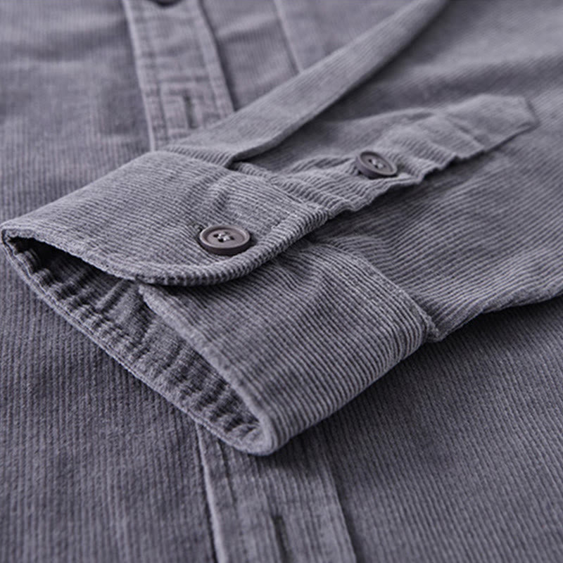 Buddha Stones Plain Button Down Cotton Corduroy Men's Long Sleeve Jacket - image 7