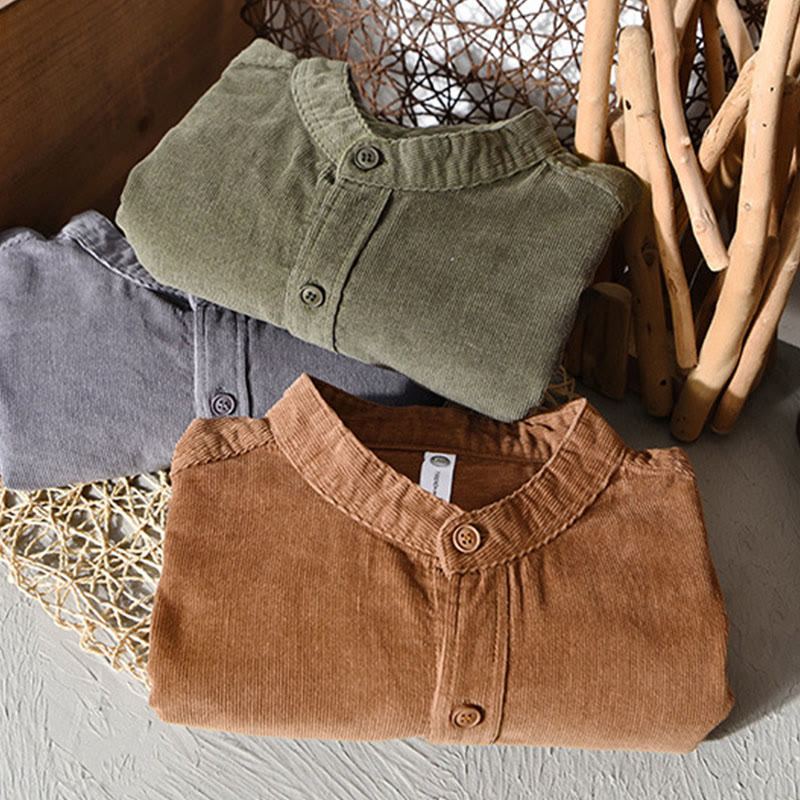 Buddha Stones Plain Button Down Cotton Corduroy Men's Long Sleeve Jacket - image 1