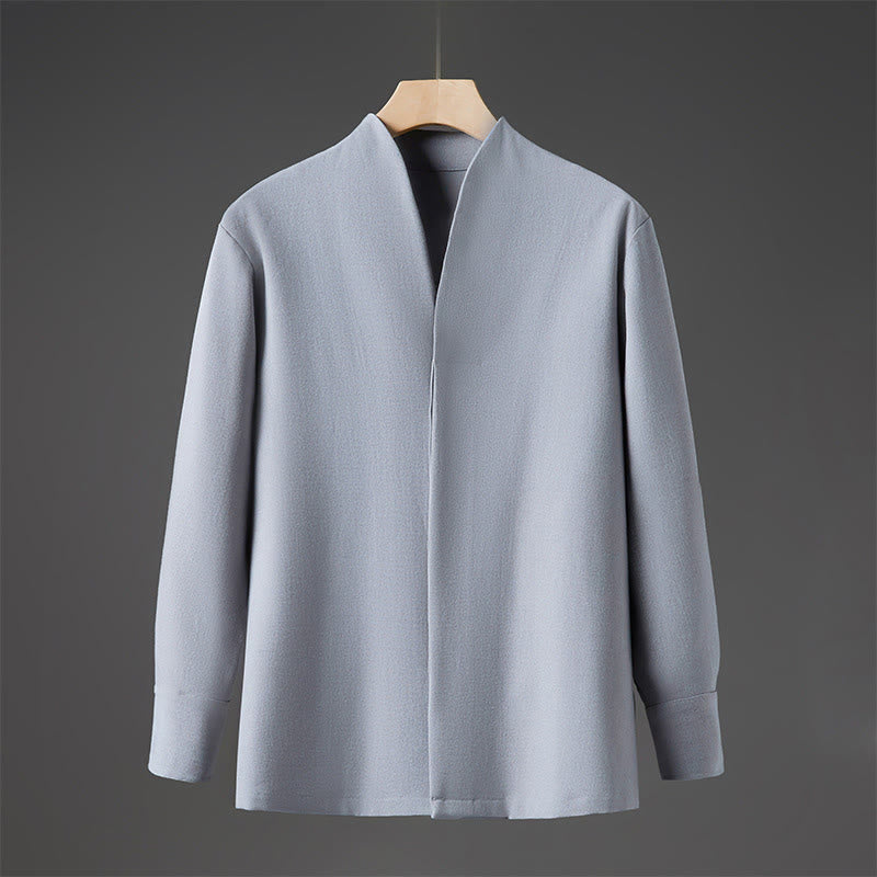 Buddha Stones Solid Fall Long Sleeve Hidden Half Button Design Men's Shirts - LightBlue - US/UK/AU46，EU56 (5XL) - image 13