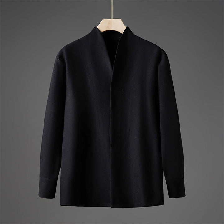 Buddha Stones Solid Fall Long Sleeve Hidden Half Button Design Men's Shirts - Black - US/UK/AU46，EU56 (5XL) - image 8