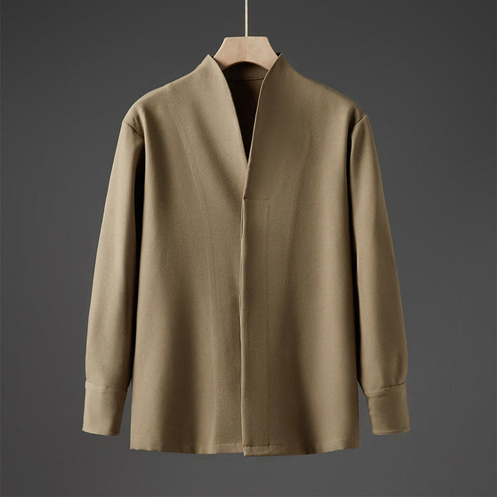 Buddha Stones Solid Fall Long Sleeve Hidden Half Button Design Men's Shirts - DarkKhaki - US/UK/AU46，EU56 (5XL) - image 10