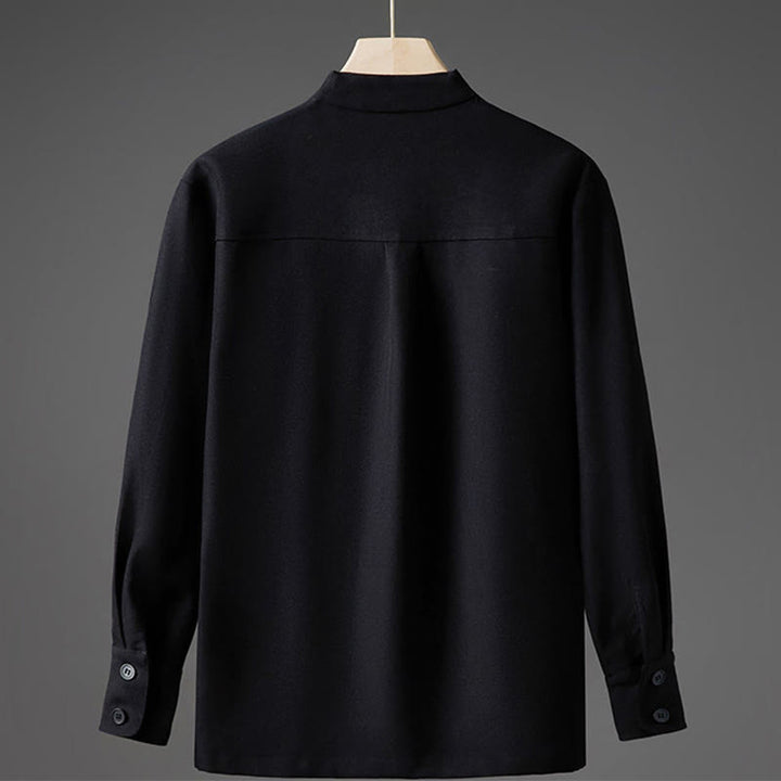 Buddha Stones Solid Fall Long Sleeve Hidden Half Button Design Men's Shirts - image 9