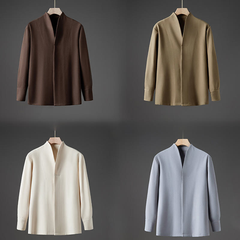 Buddha Stones Solid Fall Long Sleeve Hidden Half Button Design Men's Shirts - image 17