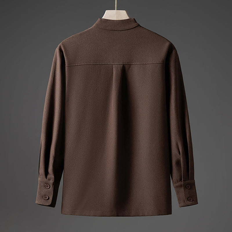 Buddha Stones Solid Fall Long Sleeve Hidden Half Button Design Men's Shirts - image 16