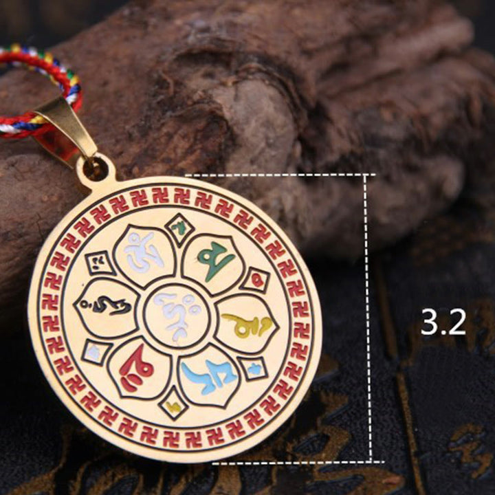 Buddha Stones Colorful Om Mani Padme Hum Titanium Steel Protection Rope Necklace Pendant - Golden - image 9