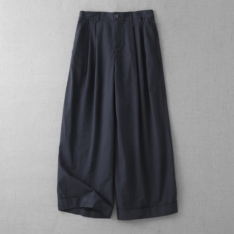 Buddha Stones Casual Plain Polyester Women's 7-8 Length Wide Leg Pants With Pockets - MidnightBlue - US14，UK/AU18，EU46 (2XL) - image 12