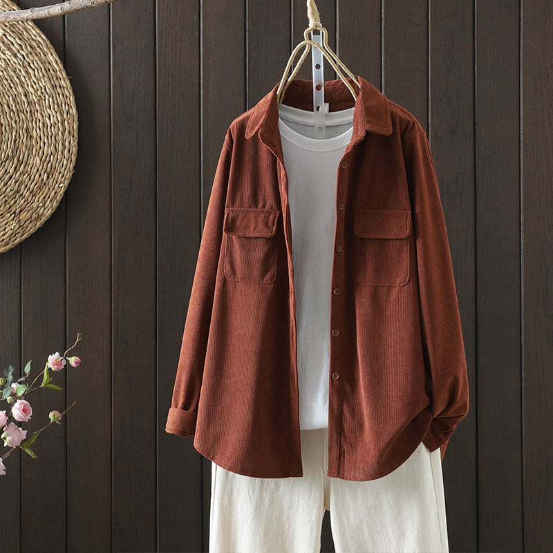 Buddha Stones Corduroy Women's Cotton Long Sleeve Jacket With Pockets - Sienna - US8-10，UK/AU12-14，EU40-42 (2XL) - image 1