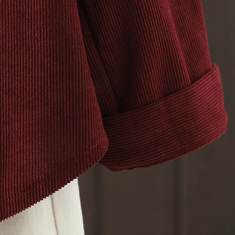 Buddha Stones Corduroy Women's Cotton Long Sleeve Jacket With Pockets - image 15