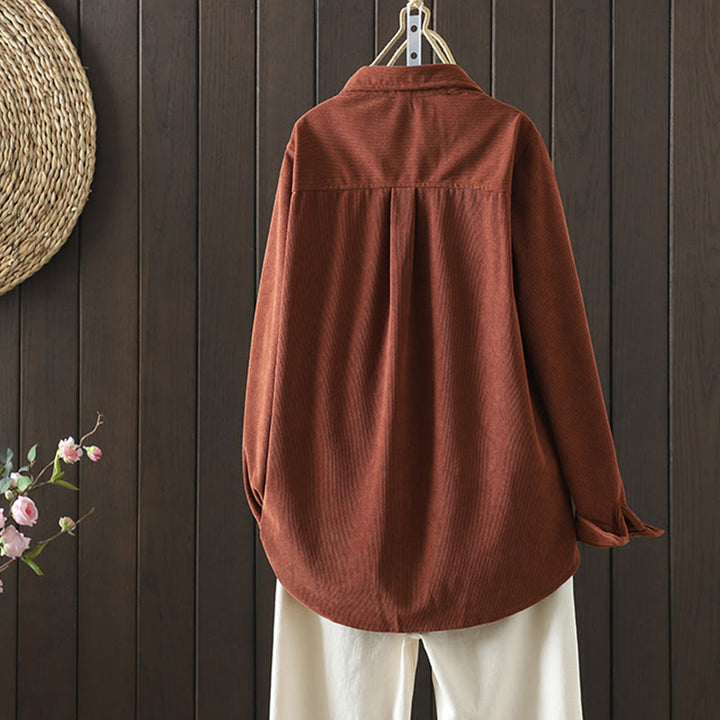 Buddha Stones Corduroy Women's Cotton Long Sleeve Jacket With Pockets - image 2