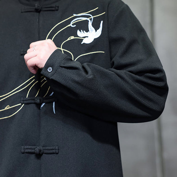 Buddha Stones Frog-Button Swallow Embroidery Stand Collar Long Sleeve Tang Suit Men's Shirt - image 11