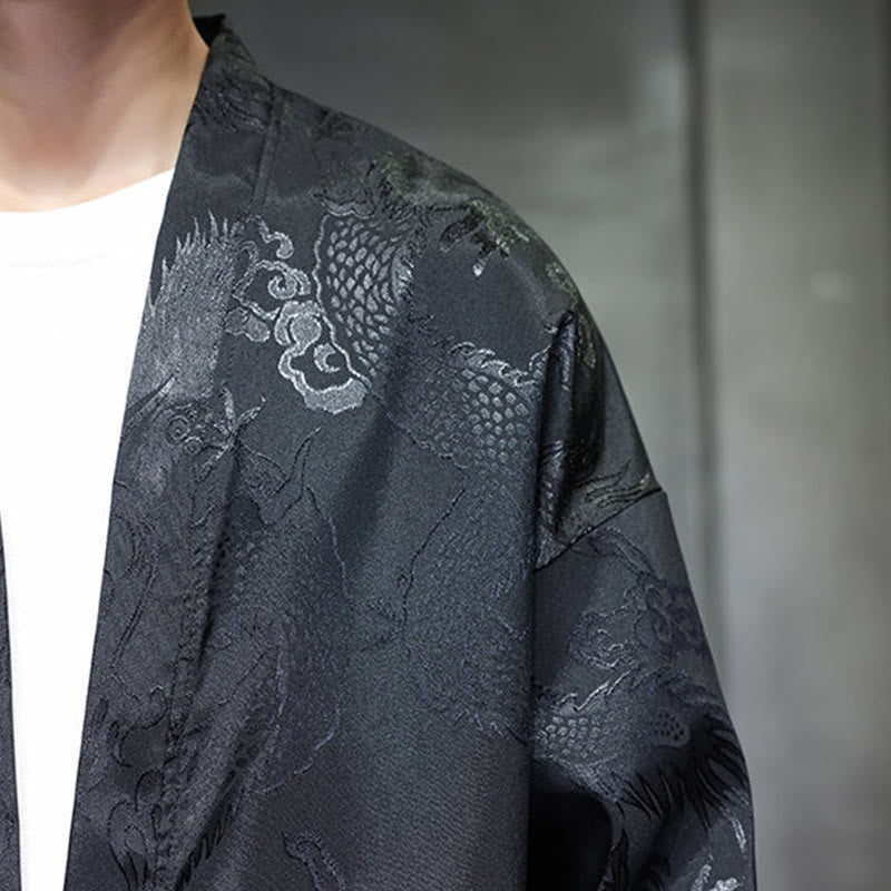 Buddha Stones Frog-Button Dragon Jacquard Stand Collar Long Sleeve Tang Suit Men's Shirt - image 9