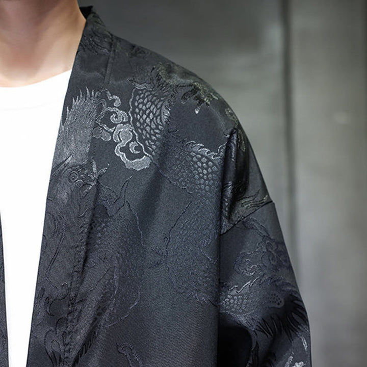Buddha Stones Frog-Button Dragon Jacquard Stand Collar Long Sleeve Tang Suit Men's Shirt - image 9