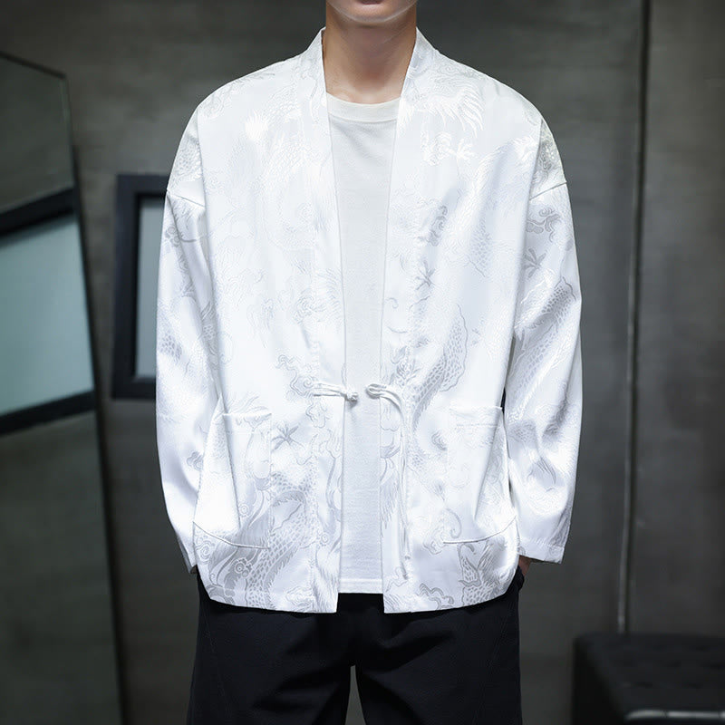 Buddha Stones Frog-Button Dragon Jacquard Stand Collar Long Sleeve Tang Suit Men's Shirt - image 13