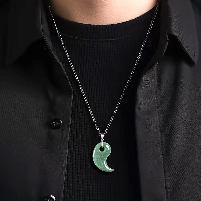 Buddha Stones Teardrop Design Jade Titanium Steel Chain Necklace Luck Pendant - image 3