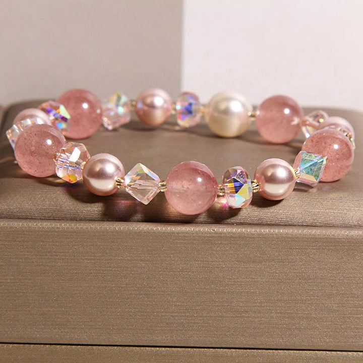 Buddha Stones Natural Strawberry Quartz White Crystal Pearl Positive Bracelet - image 3